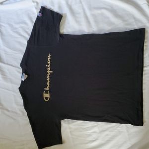Men Black/Gold Champion Short Sleeve Shirt Size Large